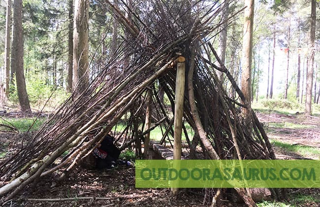 build a wooden den out of sticks